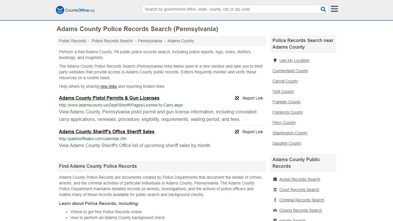 Adams County Police Records Search (Pennsylvania) - County Office