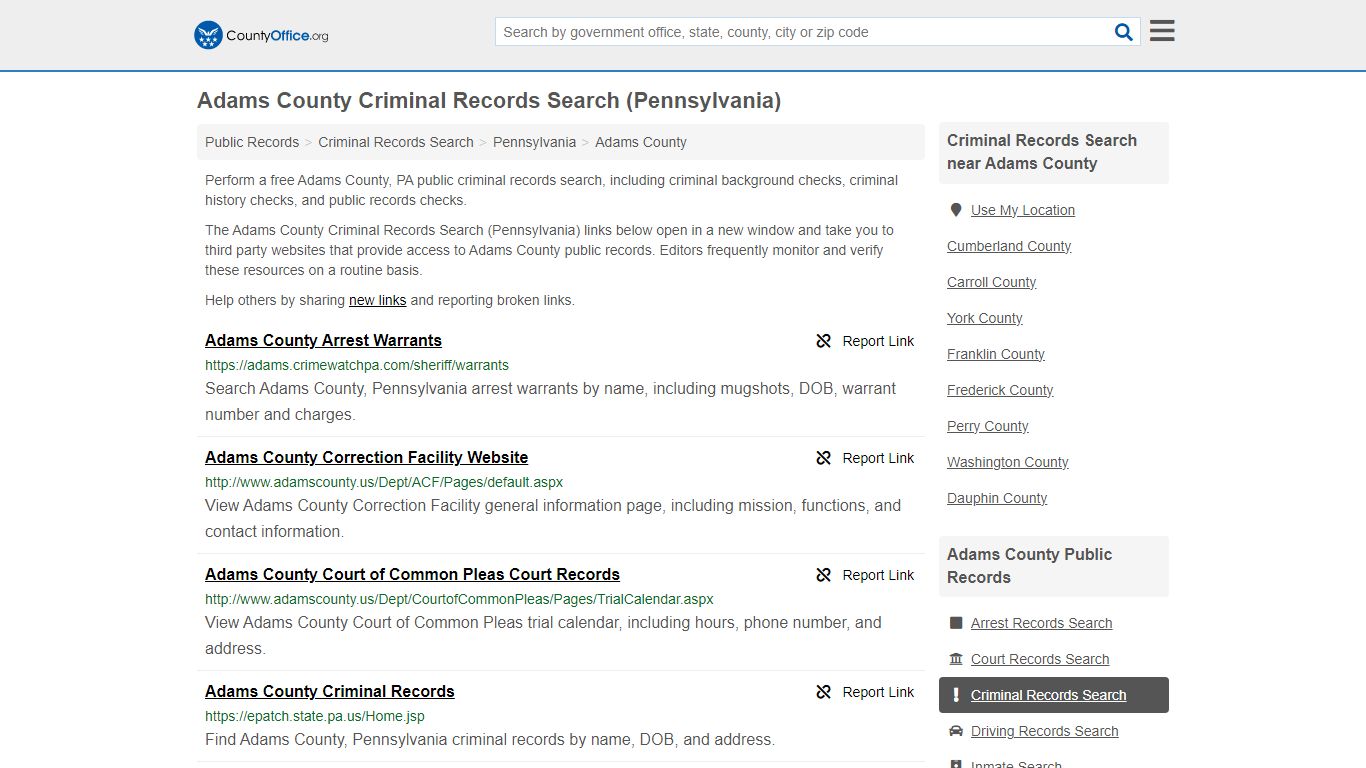 Adams County Criminal Records Search (Pennsylvania)